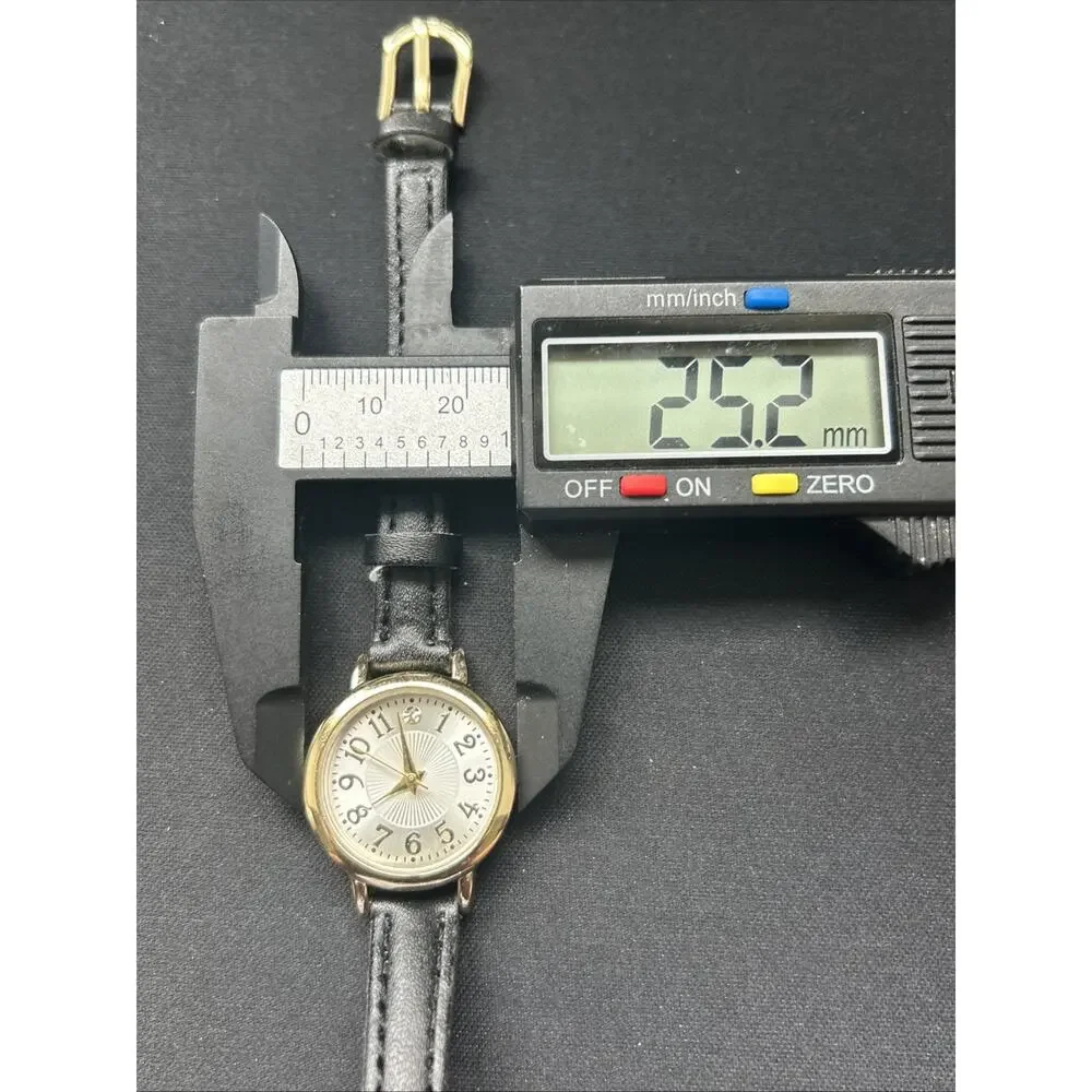 Gold Tone Silver Dial Black Band Women’s Quartz Watch